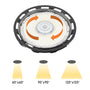 UFO LED High Bay showing rotatable lens feature adjusting beam angles to 60, 90, and 120 degrees for versatile lighting