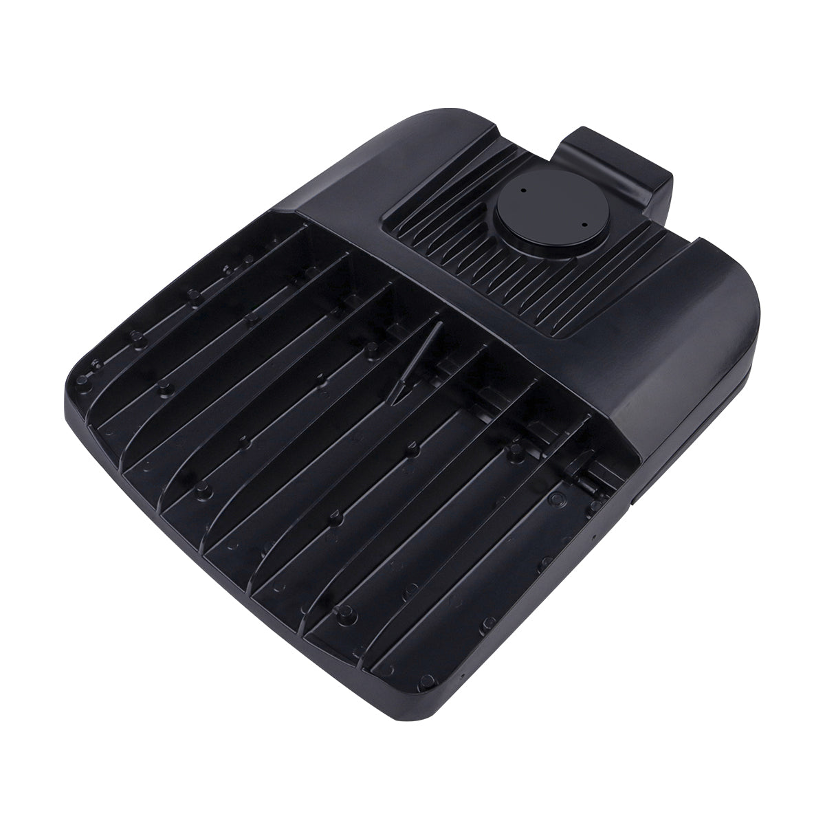 LED Shoebox Area Light 3 CCT 150/120/100/80W in black with cooling fins and mounting bracket