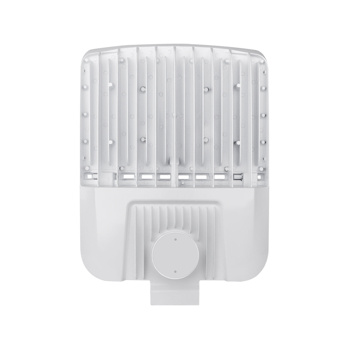 LED Shoebox Area Light 3 CCT 150 120 100 80W top view with white heat sink and mounting base
