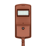 Front view of Solar LED Area Light Light - 20W with LED panel and motion sensor in brown housing