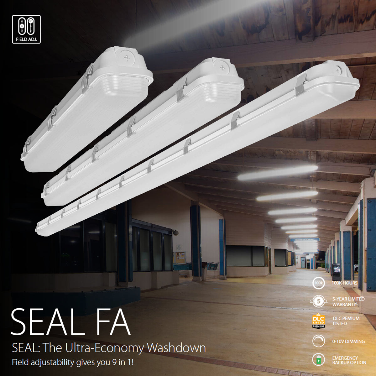 8ft 100W Selectable RAB SEAL LED Vapor Tight Light
