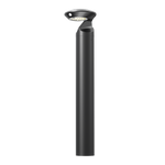 Black solar bollard light viewed from the front with LED board and motion sensor visible