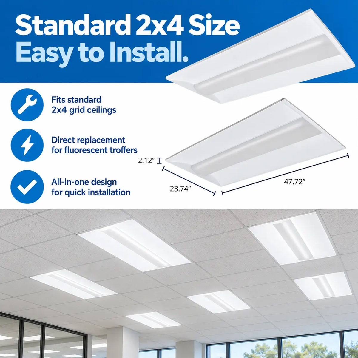 2x4 LED Troffer 72W Selectable for High Ceilings and Demanding Spaces