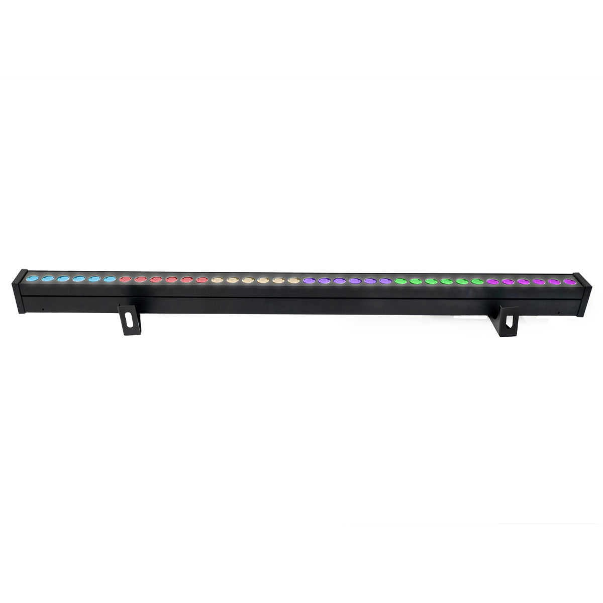 RGBW LED Linear Wall Washer Light with multi-color LEDs in durable black housing for versatile indoor or outdoor lighting effects