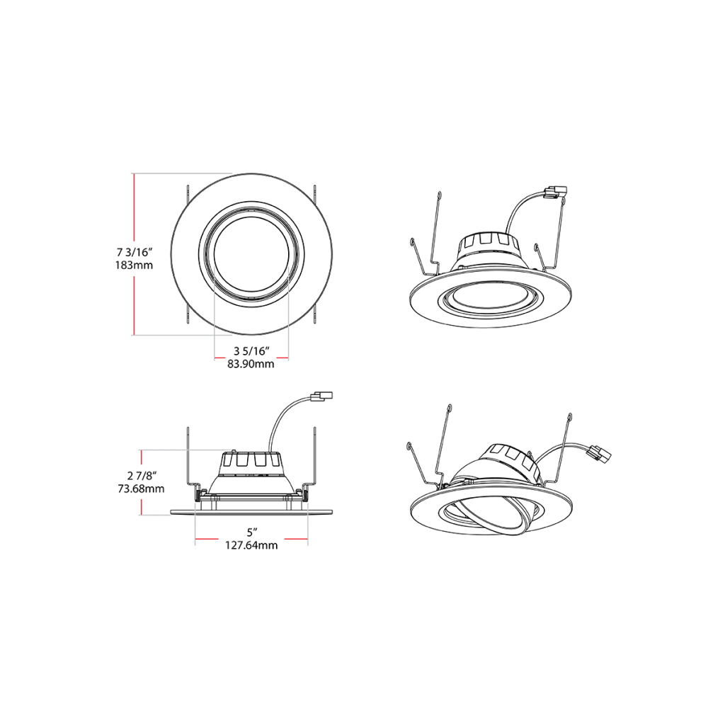 RAB 10W LED Retrofit for 5" & 6" Recessed Downlights - 5CCT, Angle-Adjustable Lens
