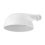 White outdoor shower head with a curved dome shade and threaded connection on the right side, shown against a plain white background.