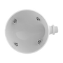 A white plastic circular mounting bracket or wall socket cover with four screw holes and a threaded side connector, shown on a plain white background.