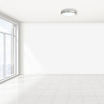 16" Double Ring LED Ceiling Light 5-CCT 26W mounted on ceiling in bright minimal room with large window
