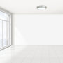 16" Double Ring LED Ceiling Light 5-CCT 26W mounted on ceiling in bright minimal room with large window
