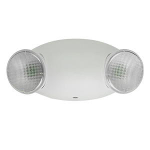 Dual Head LED Emergency Light with two adjustable lamps and built-in backup battery for power outages.