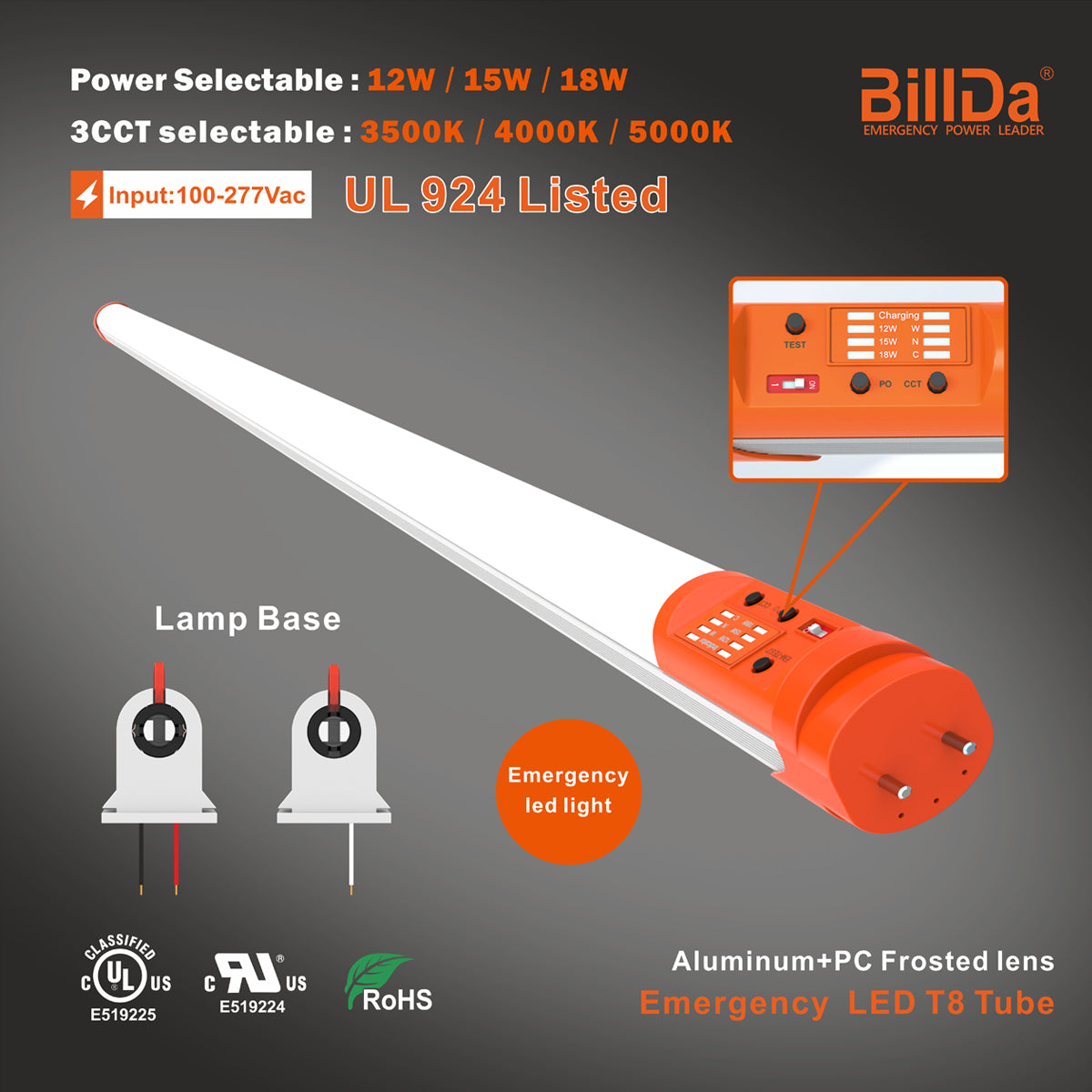 4ft LED T8 Tube with Battery Backup – 3CCT Selectable, 90-Minute Emergency Lighting