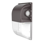 Mini LED Wall Pack w Photocell with adjustable wattage and color temperature in durable waterproof housing for outdoor use
