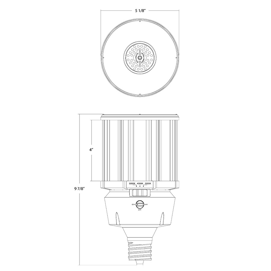 RAB LED Post Top Retrofit Lamp - 54W/63W/80W - Wattage Selectable - 3000K/4000K/5000K CCT Selectable - Replaces 200W/250W/320W Metal Halide - EX39 Base