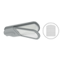 A modern gray LED wall light fixture shown at an angle, with a circular inset on the right showing a close-up of the diffuser grid.