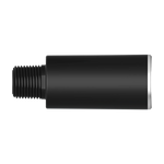A black cylindrical threaded component with a matte finish and a silver metal end cap, shown against a plain white background.