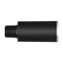 A black cylindrical threaded component with a matte finish and a silver metal end cap, shown against a plain white background.