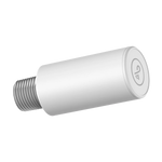A white cylindrical threaded hardware component with a circular logo on the end cap, shown on a plain white background.