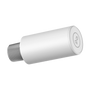 A white cylindrical threaded hardware component with a circular logo on the end cap, shown on a plain white background.