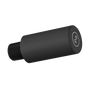 A black cylindrical threaded component with a matte finish and a white circular logo on the end cap, shown on a plain white background.