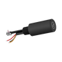 A black cylindrical electronic component with a threaded connector, three colored wires (red, yellow, and silver), and a white circular logo on the end cap, shown on a plain white background.