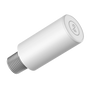 A white cylindrical threaded component with a flat top cap featuring a circular logo, shown on a plain white background.