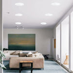 Modern living room with recessed style 4 LED Disk Light – 3-CCT – 10W surface-mounted ceiling lights