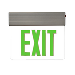 LED Edge Lit Exit Sign - MaxLite with green letters and slim, modern housing for flexible mounting options