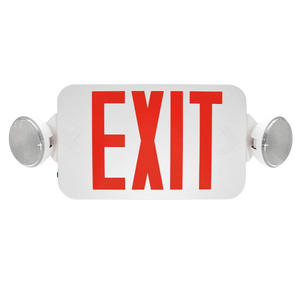 LED Exit Sign and Emergency Light Combo with dual heads and remote capability for reliable safety lighting
