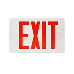 LED Exit Sign with bright red lettering visible from 50ft, corrosion-resistant housing, suitable for walls or ceilings.