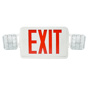 LED Exit Sign & Emergency Light Combo with red letters and dual adjustable emergency lights for safe exit guidance.