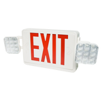 LED Exit Sign & Emergency Light Combo with red letters and adjustable emergency lights on both sides