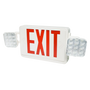 LED Exit Sign & Emergency Light Combo with red letters and adjustable emergency lights on both sides