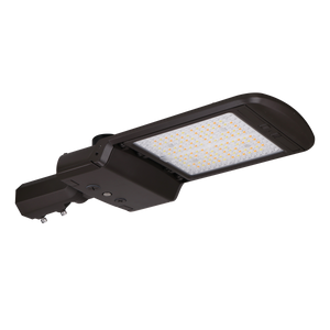 LED Shoebox Area Light with adjustable 3 CCT, swappable optics, and selectable wattage 150/120/100W for outdoor use