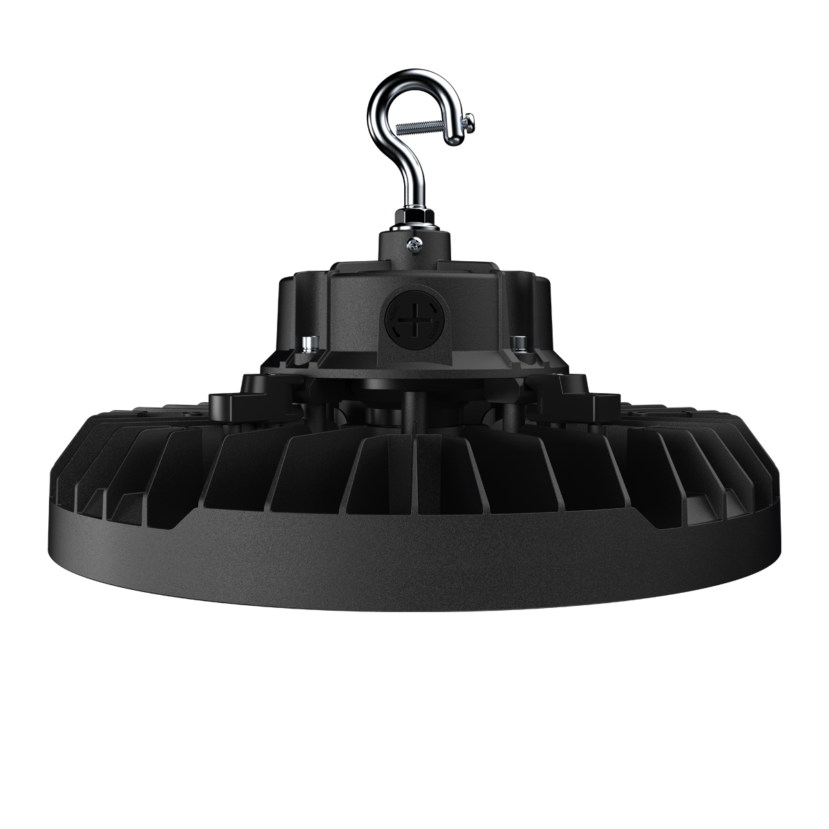 150W/120W/100W selectable UFO LED high bay from ELEDLights features lightweight aluminum housing and a durable powder coated finish. Steel hook included for installation.