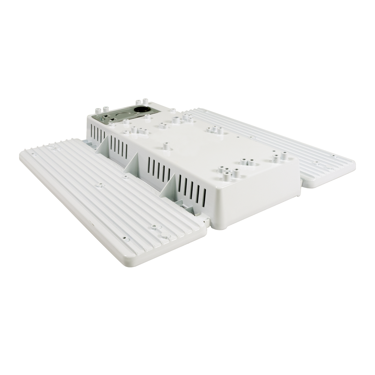 White compact Linear LED Low Bay 130W fixture designed for easy installation in commercial spaces