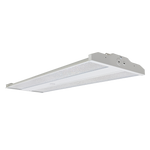 Linear LED High Bay light fixture with swappable optics and multiple wattage settings for industrial use