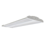 Linear LED High Bay light fixture with swappable optics and multiple wattage settings for industrial use