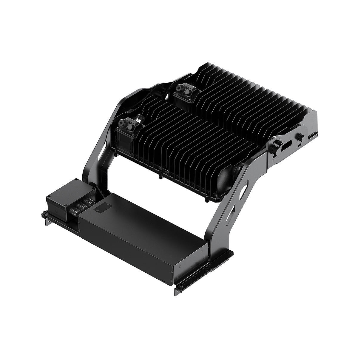 Black LED High Mast Light with adjustable brackets and heat dissipation fins for large area illumination