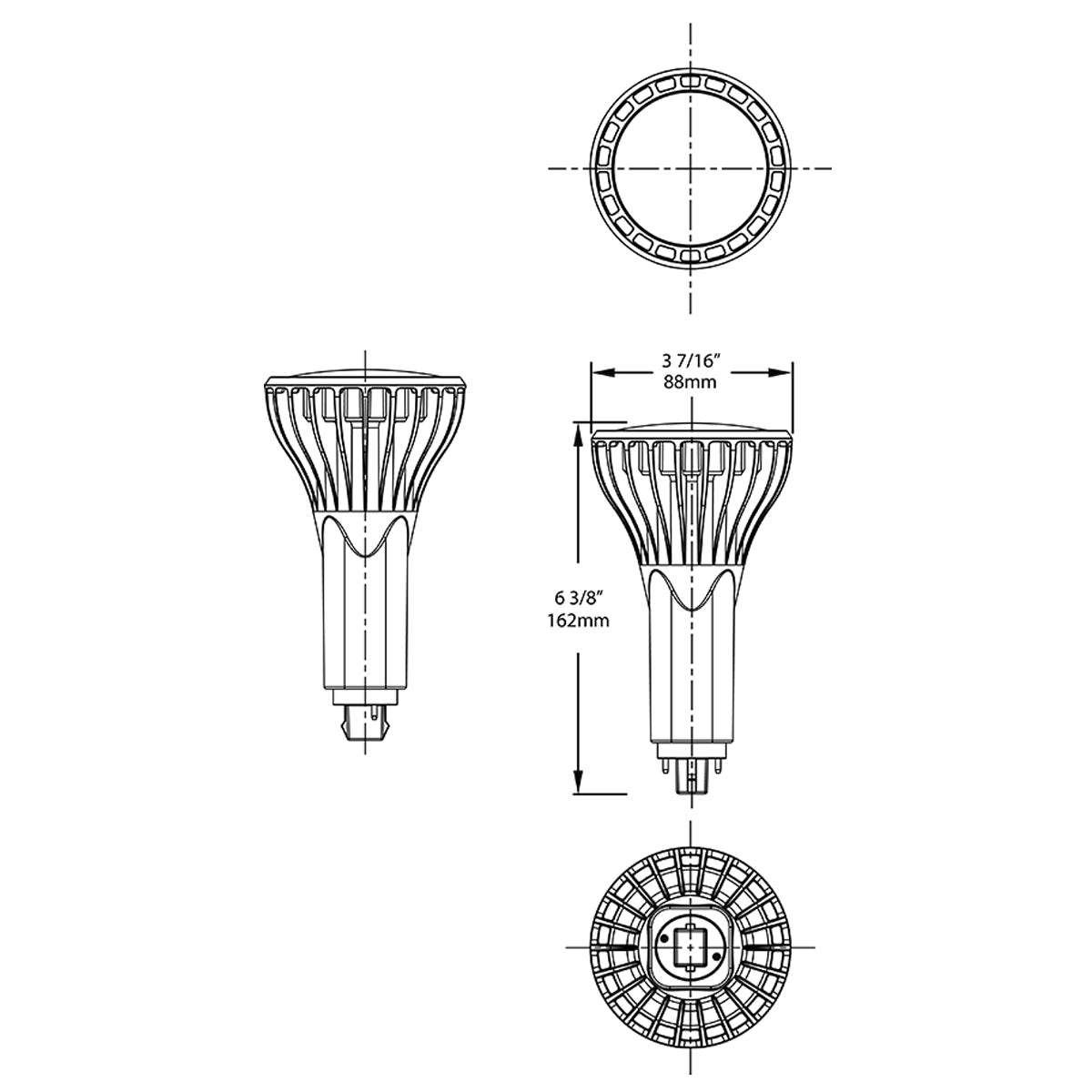 16.5W PLT LED Bulb Replaces 42W CFL PLT - 2-pin G24d - Vertical Install - Type B