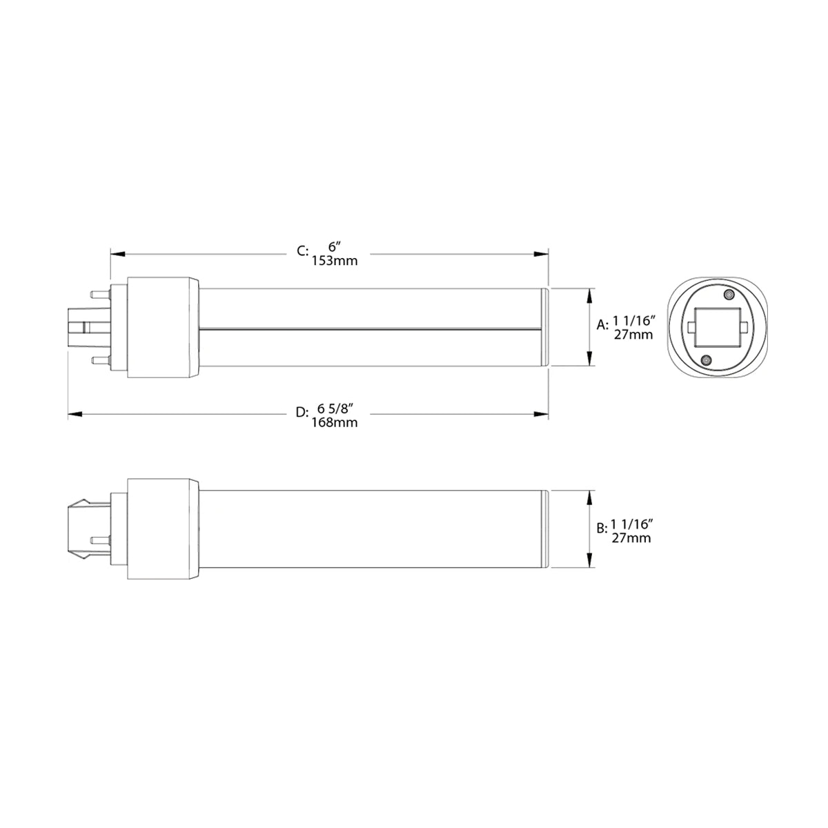 9W PLC LED Bulb Replaces 26W CFL - 2-pin G24d/G24q - Horizontal Install - Type B