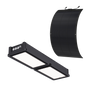 Solar LED Canopy Light with flexible curved solar panel designed for outdoor structures and lightweight surfaces
