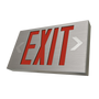 Slim LED Exit Sign MaxLite with brushed aluminum faceplate and customizable red directional chevrons for versatile mounting options