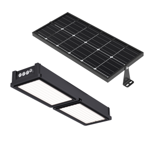 Solar LED Canopy Light with Bi-Facial Solar Panel featuring dual light panels and adjustable mounting bracket