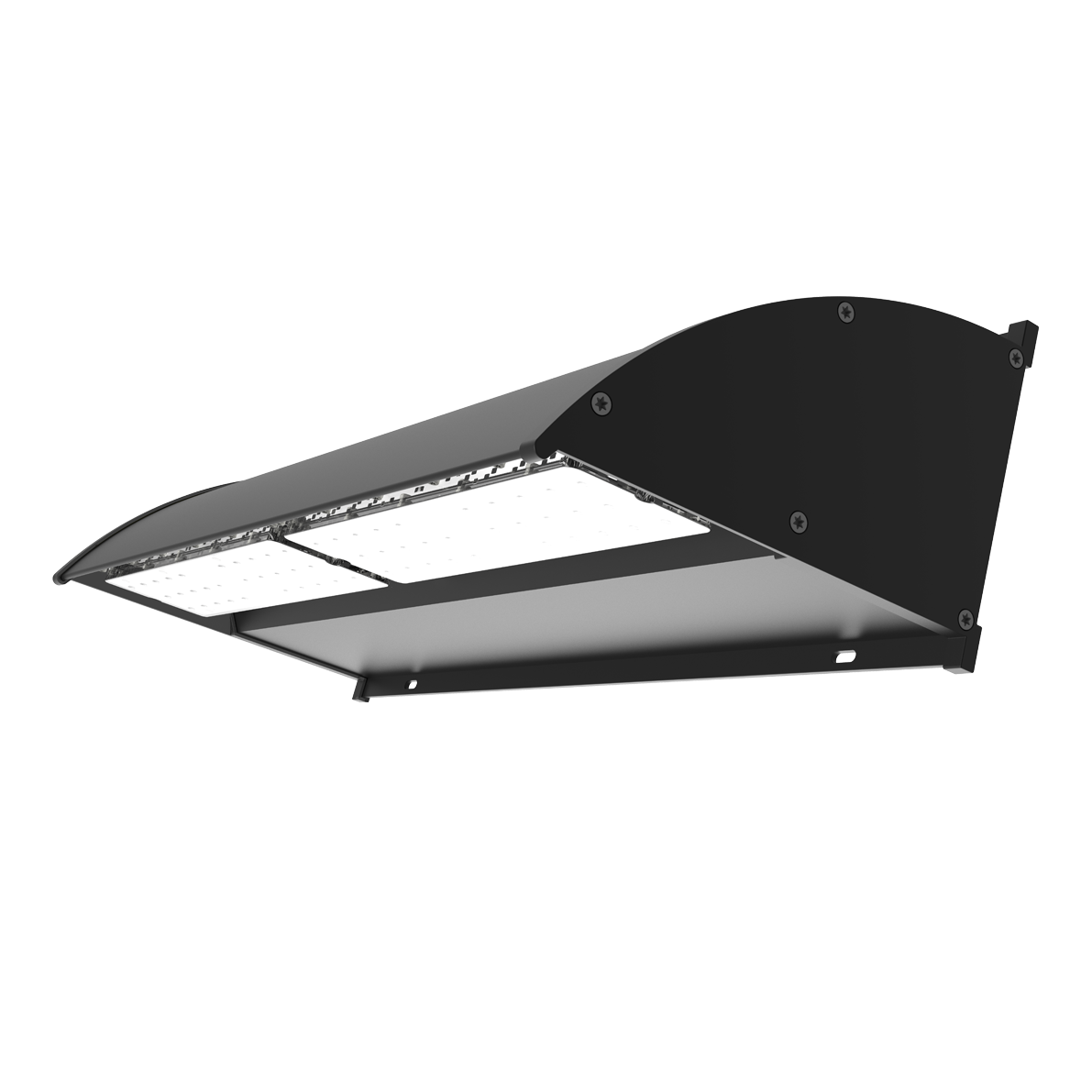 Solar LED Wall Pack Light with sleek black housing designed for facade and perimeter lighting applications