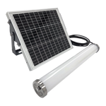 Solar panel and LED light fixture on a white background