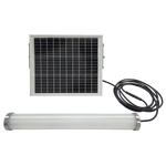 Solar panel with cable and tube light fixture on a white background
