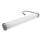 White cylindrical tube light with silver ends on a white background