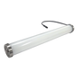 White cylindrical tube light with silver ends on a white background