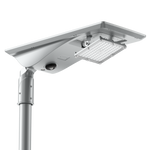 Solar LED Area Light with Tiltable Lens - 30W mounted on pole with adjustable slip-fitter bracket for optimal lighting angle.