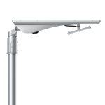 Solar LED Area Light with Tiltable Lens 30W mounted on a pole with adjustable bracket for outdoor use